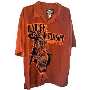 HARLEY DAVIDSON Camp Shirt Red Burgundy Motorcycle Button Up Sz 3XL
